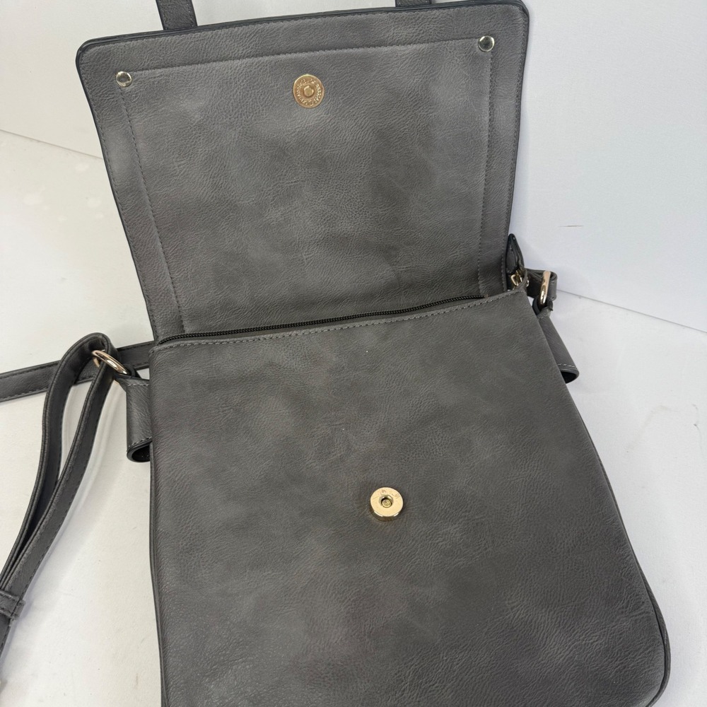 Alyssa Double Compartment Gray Large Crossbody Bag Gold Accents Adjustable Strap - Picture 8 of 15